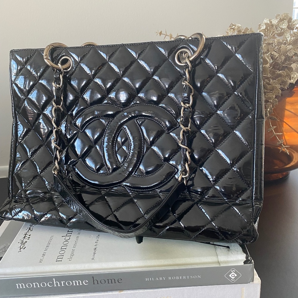 Chanel Grand Shopping Tote in Black Patent Leather | Classic CC Shopper Bag